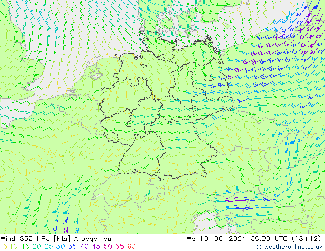 风 850 hPa Arpege-eu 星期三 19.06.2024 06 UTC