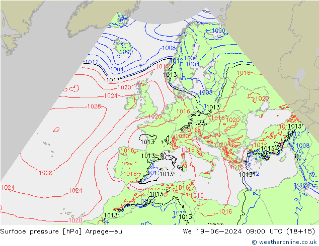 Surface pressure Arpege-eu We 19.06.2024 09 UTC