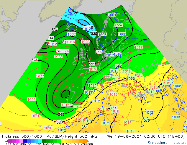 Thck 500-1000hPa Arpege-eu śro. 19.06.2024 00 UTC