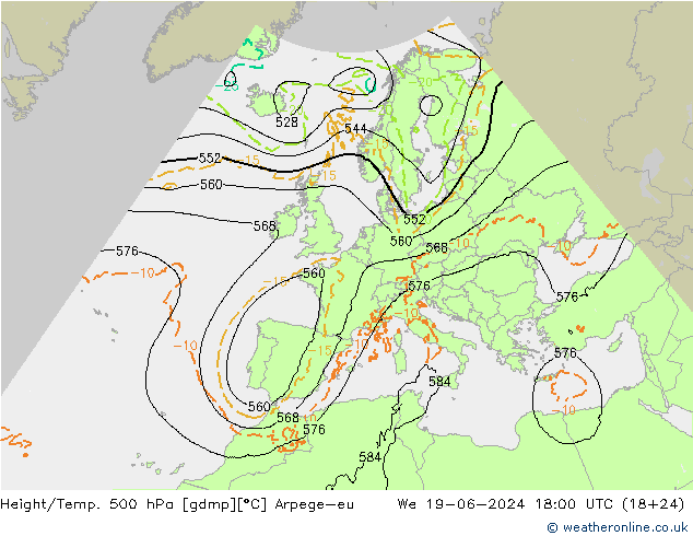 Height/Temp. 500 hPa Arpege-eu We 19.06.2024 18 UTC