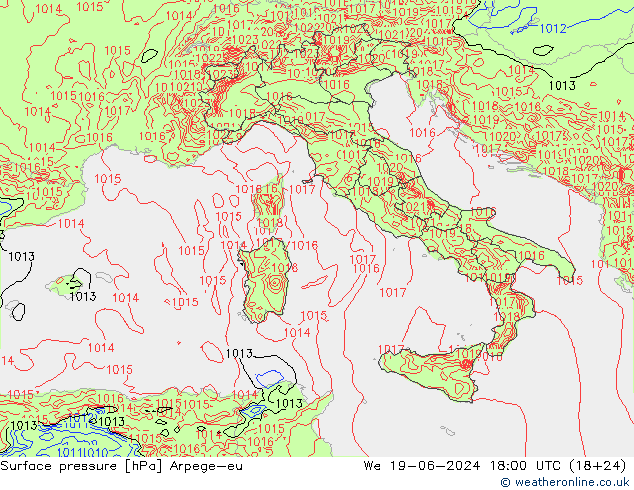 Luchtdruk (Grond) Arpege-eu wo 19.06.2024 18 UTC