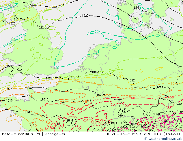 Theta-e 850hPa Arpege-eu Th 20.06.2024 00 UTC