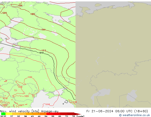 Max. wind snelheid Arpege-eu vr 21.06.2024 06 UTC