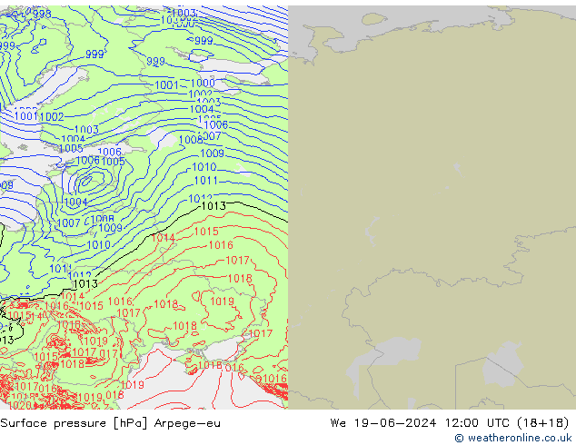Atmosférický tlak Arpege-eu St 19.06.2024 12 UTC