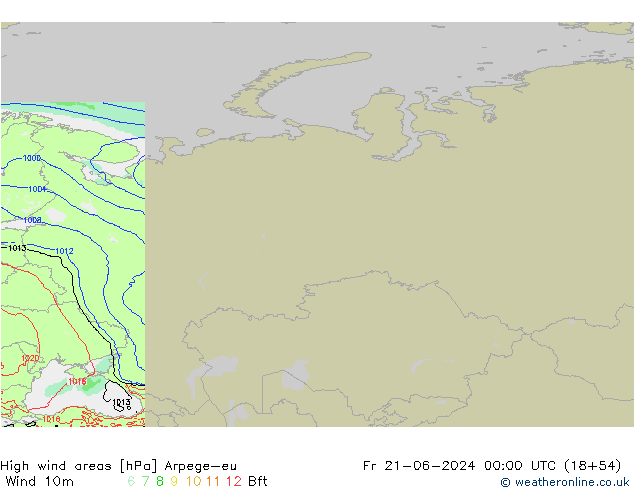 High wind areas Arpege-eu Fr 21.06.2024 00 UTC