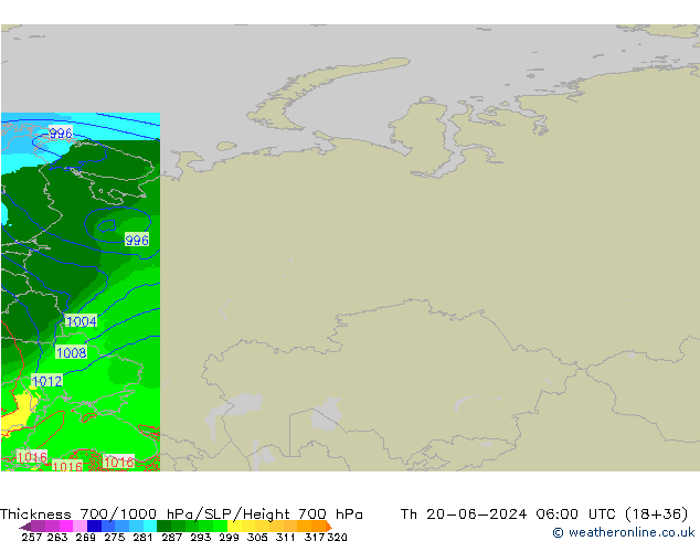 Thck 700-1000 hPa Arpege-eu  20.06.2024 06 UTC