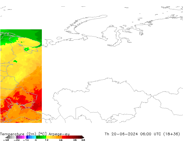 Temperatura (2m) Arpege-eu gio 20.06.2024 06 UTC