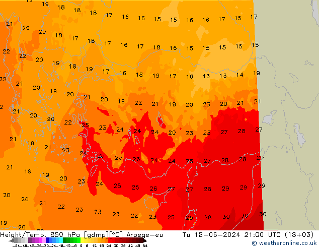 Hoogte/Temp. 850 hPa Arpege-eu di 18.06.2024 21 UTC