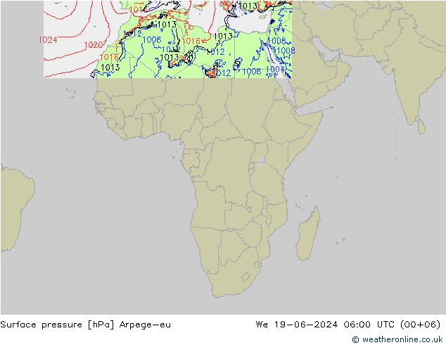 Luchtdruk (Grond) Arpege-eu wo 19.06.2024 06 UTC