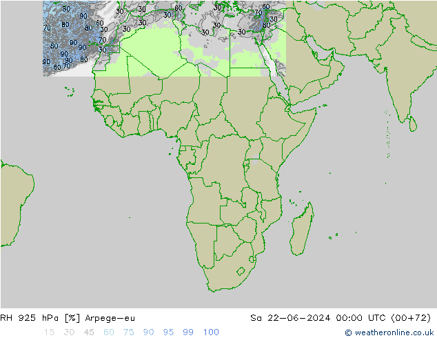 Humidité rel. 925 hPa Arpege-eu sam 22.06.2024 00 UTC