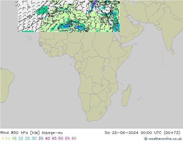 Vent 850 hPa Arpege-eu sam 22.06.2024 00 UTC