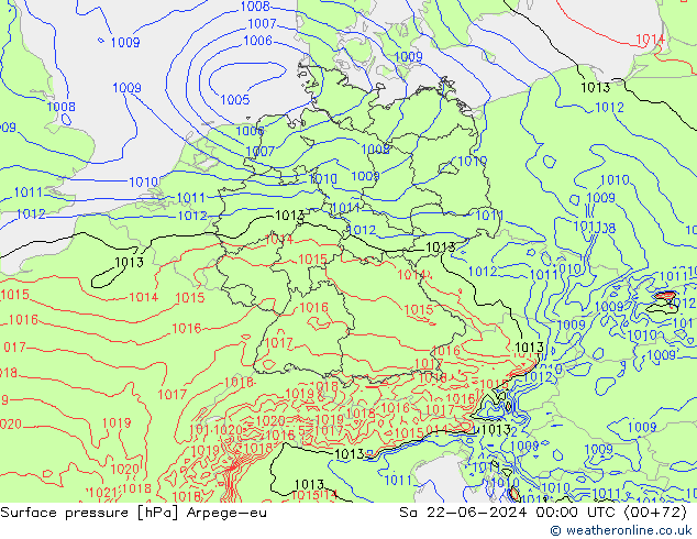 Surface pressure Arpege-eu Sa 22.06.2024 00 UTC