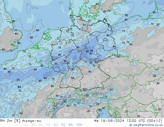 RH 2m Arpege-eu Mi 19.06.2024 12 UTC