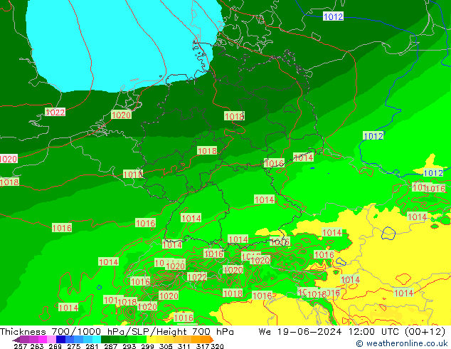 Schichtdicke 700-1000 hPa Arpege-eu Mi 19.06.2024 12 UTC