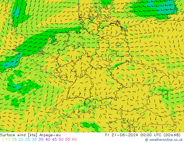 Surface wind Arpege-eu Fr 21.06.2024 00 UTC