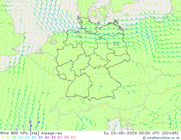 Wind 850 hPa Arpege-eu So 23.06.2024 00 UTC