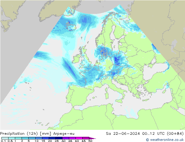 Precipitation (12h) Arpege-eu Sa 22.06.2024 12 UTC