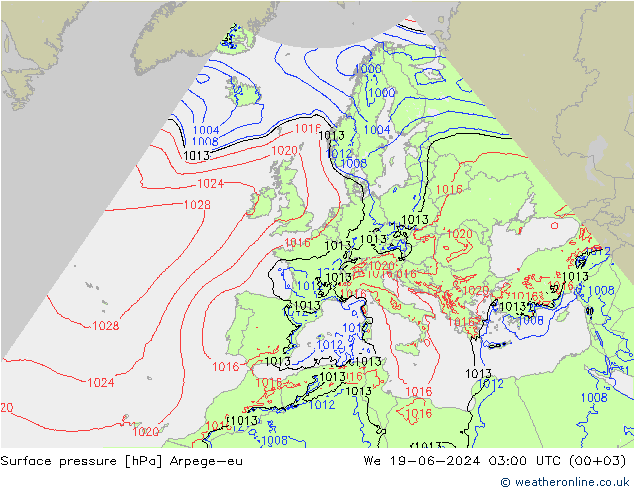 Surface pressure Arpege-eu We 19.06.2024 03 UTC