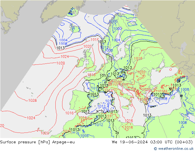 Luchtdruk (Grond) Arpege-eu wo 19.06.2024 03 UTC