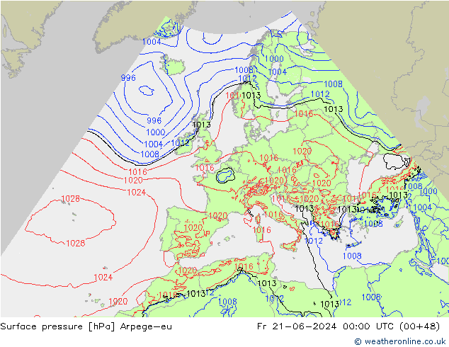 приземное давление Arpege-eu пт 21.06.2024 00 UTC