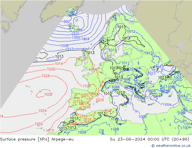 Surface pressure Arpege-eu Su 23.06.2024 00 UTC