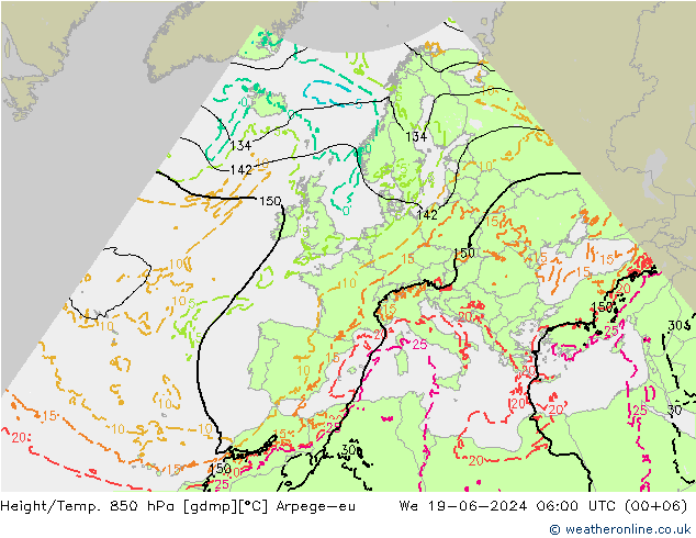 Height/Temp. 850 hPa Arpege-eu We 19.06.2024 06 UTC