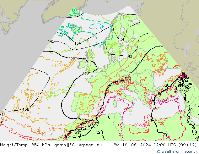 Yükseklik/Sıc. 850 hPa Arpege-eu Çar 19.06.2024 12 UTC