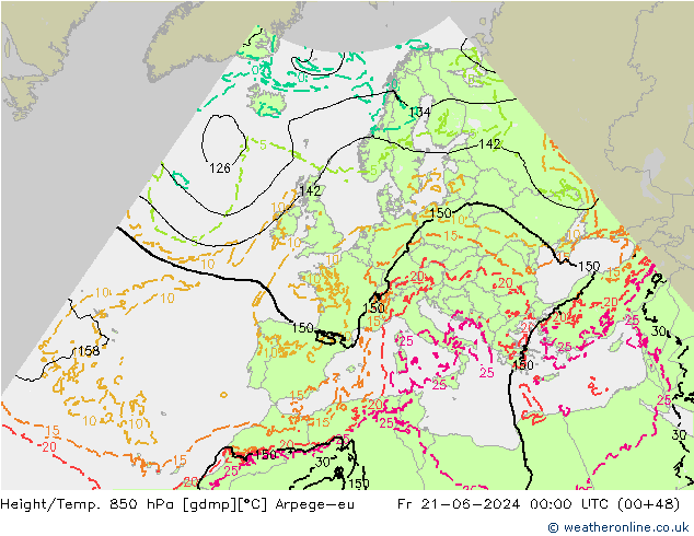 Height/Temp. 850 hPa Arpege-eu Pá 21.06.2024 00 UTC