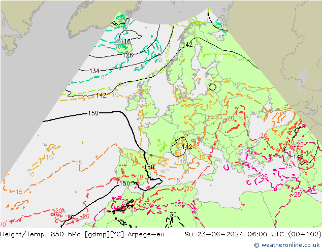 Height/Temp. 850 hPa Arpege-eu Su 23.06.2024 06 UTC