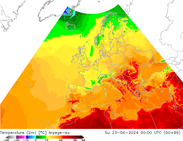 mapa temperatury (2m) Arpege-eu nie. 23.06.2024 00 UTC