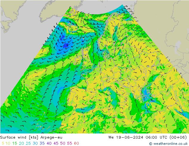 Surface wind Arpege-eu We 19.06.2024 06 UTC