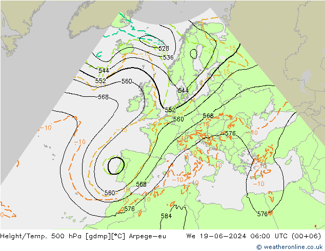 Hoogte/Temp. 500 hPa Arpege-eu wo 19.06.2024 06 UTC