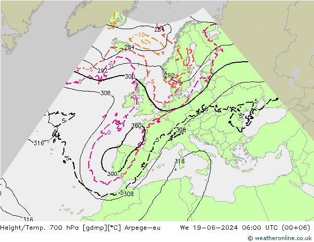 Height/Temp. 700 hPa Arpege-eu 星期三 19.06.2024 06 UTC