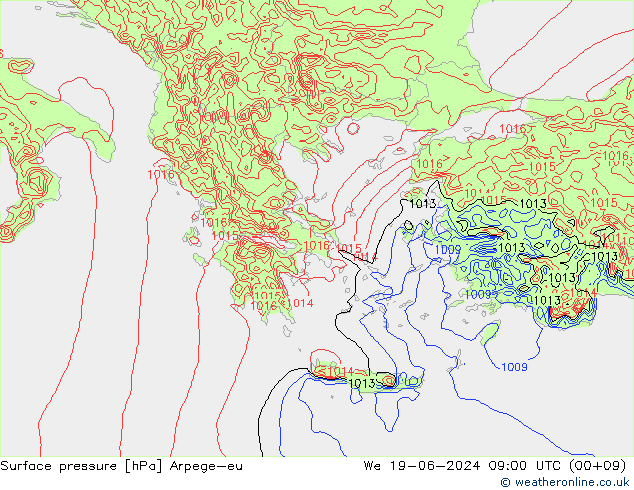 Presión superficial Arpege-eu mié 19.06.2024 09 UTC