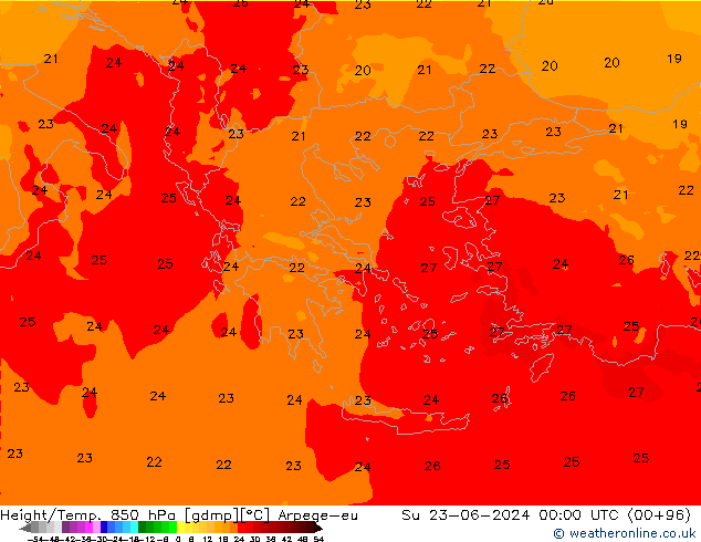 Height/Temp. 850 hPa Arpege-eu dom 23.06.2024 00 UTC