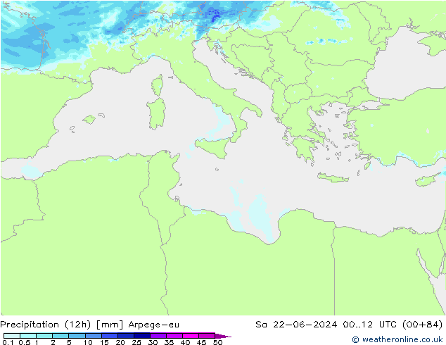 Precipitation (12h) Arpege-eu Sa 22.06.2024 12 UTC