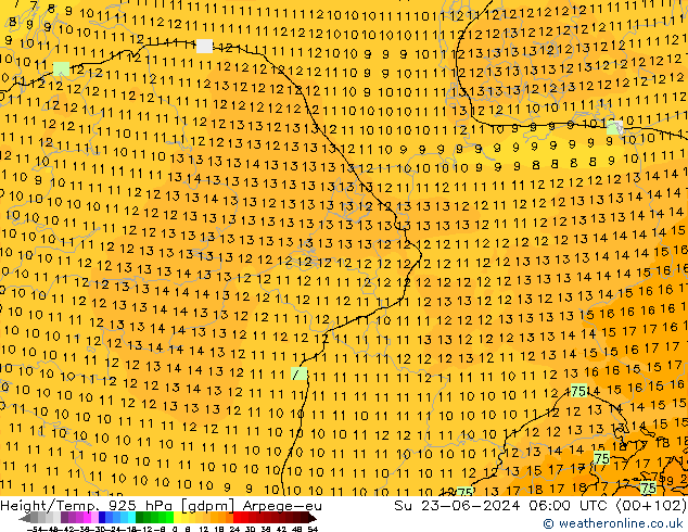 Height/Temp. 925 гПа Arpege-eu Вс 23.06.2024 06 UTC