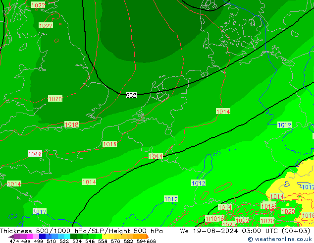 Thck 500-1000hPa Arpege-eu St 19.06.2024 03 UTC