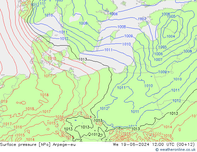 Bodendruck Arpege-eu Mi 19.06.2024 12 UTC