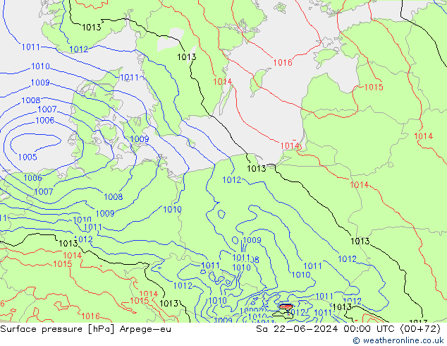 Presión superficial Arpege-eu sáb 22.06.2024 00 UTC
