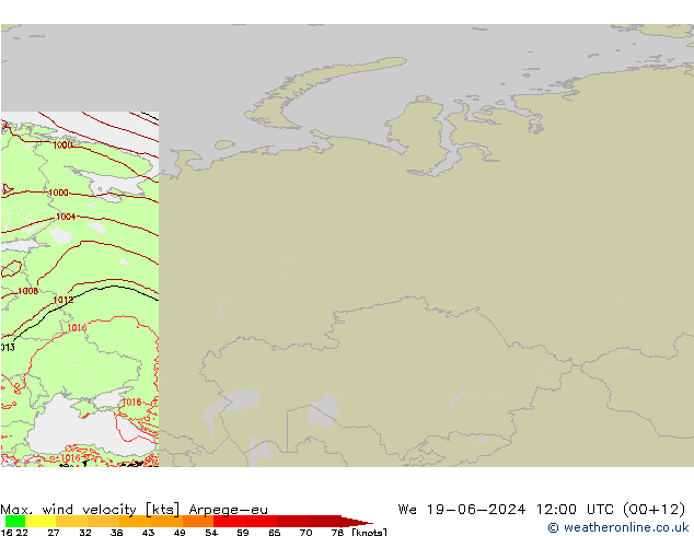 Max. wind velocity Arpege-eu Qua 19.06.2024 12 UTC