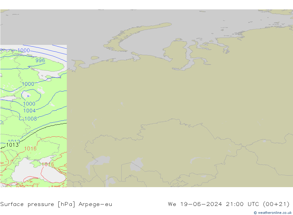 Surface pressure Arpege-eu We 19.06.2024 21 UTC