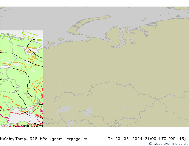 Height/Temp. 925 hPa Arpege-eu Qui 20.06.2024 21 UTC