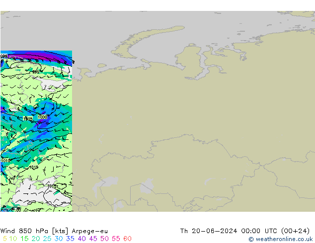 Wind 850 hPa Arpege-eu do 20.06.2024 00 UTC