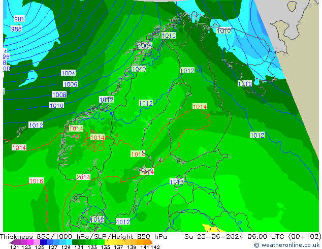 Thck 850-1000 hPa Arpege-eu Su 23.06.2024 06 UTC