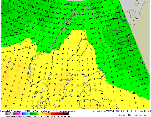 Height/Temp. 700 hPa Arpege-eu Ne 23.06.2024 06 UTC