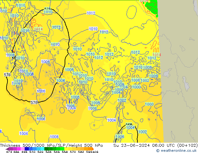 Thck 500-1000hPa Arpege-eu  23.06.2024 06 UTC