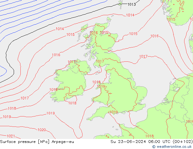 Presión superficial Arpege-eu dom 23.06.2024 06 UTC