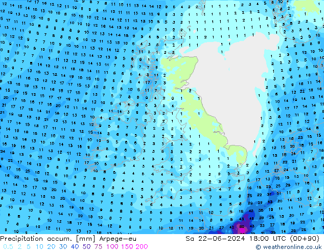 Precipitation accum. Arpege-eu Sa 22.06.2024 18 UTC