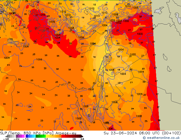 SLP/Temp. 850 hPa Arpege-eu  23.06.2024 06 UTC